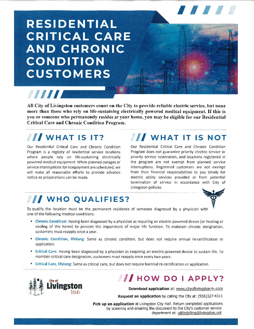 Residential Critical Care and Chronic Condition Customer Information